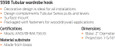Ives 559B Wardrobe Hook – product features and specifications panel including ANSI/BHMA 156.16 certification, dimensions, and material details