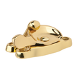 Ives 07B window sash lock in 605 Bright Brass finish, top-angle view showing cam lever and mounting base