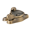 Ives 07B window sash lock in antique brass finish, top-angle view showing cam lever and mounting base