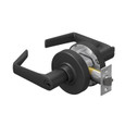 Schlage ALX53 SAT 622 Matte Black - Grade 2 cylindrical entrance lever lock, Saturn lever, with keyway and latchbolt, 3/4 view