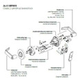 Schlage ALX Series Grade 2 cylindrical lock exploded parts diagram - labels for outside lever, outside rose, chassis assembly, inside spring cage, inside rose, inside lever, reversible latches, and ANSI strike