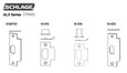Schlage ALX Series Compatible Strikes - Part Numbers 47267101, 10-013, 10-016, and 10-025 Illustrated