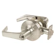 Schlage ALX80 SAT Grade 2 cylindrical storeroom lever lock, 619 Satin Nickel finish, exterior view with keyed cylinder and latch assembly