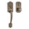 Weslock 1411 Colonial Handleset with Eleganti Knob in Antique Brass finish — exterior handleset and interior knob shown, deadbolt keyed one side