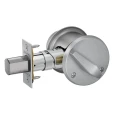 Schlage B560 Single Cylinder Deadbolt in 626 Satin Chrome, shown disassembled with latch, strike plate, and keyed exterior cylinder