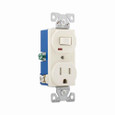 Eaton TR274LA commercial grade combination switch, tamp resist, auto-grnd, neon pilot, Stand, #14 - #12 AWG, 15A, Commer, 120V switch, 125V recept, bk and sd wiring, togg, Maint closure, Screw, Brass, lt almd, 5-15R, -20-60?C, dplx, thermoplas, PVC