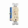 Eaton TR274V commercial grade combination switch, tamp resist, auto-grnd, neon pilot, Stand, #14 - #12 AWG, 15A, Commer, 120V switch, 125V recept, bk and sd wiring, togg, Maint closure, Screw, Brass, Ivy, 5-15R, -20-60?C, dplx, thermoplas, PVC