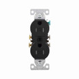 Eaton TR270BK residential grade duplex receptacle, #14-10 AWG, 15A, Commercial|Residential, Flush, 125V, Side and push, Black, Brass, Impact-resistant thermoplastic face, PVC body, 5-15R, Duplex, Screw, Thermoplastic, Core pack