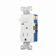 Eaton TR274W commercial grade combination switch, tamp resist, auto-grnd, neon pilot, Stand, #14 - #12 AWG, 15A, Commer, 120V switch, 125V recept, bk and sd wiring, togg, Maint closure, Screw, Brass, wht, 5-15R, -20-60?C, dplx, thermoplas, PVC