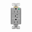 Eaton TR8262GY Arrow Hart extra heavy-duty hospital grade decorator duplex receptacle, #14-10 AWG, 15A, Healthcare, Flush, 125V, Back and side, Gray, Brass, Impact-resistant nylon face, PVC body, 5-15R, Duplex, Screw, Glass-filled nylon, Core pack