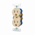 Eaton TR270V residential grade duplex receptacle, #14-10 AWG, 15A, Commercial|Residential, Flush, 125V, Side and push, Ivory, Brass, Impact-resistant thermoplastic face, PVC body, 5-15R, Duplex, Screw, Thermoplastic, Core pack