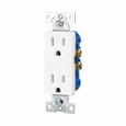 Eaton TR1107W residential grade decorator duplex receptacle,#14-10 AWG,15A,Commercial,Residential,Flush,125V,Side and push,White,Brass,Impact-resistant thermoplastic face,PVC body,5-15R,Duplex,Screw,Thermoplastic,Core pack,Tamper-resistant