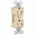 Eaton TR5362CDV Arrow Hart heavy duty industrial specification grade duplex receptacle, Tamper resistant,auto-grounding, Dual control, #14-10 AWG, 20A, Flush, 125V, Ivory, Brass, Impact-resistant thermoplastic face,PVC body, 5-20R, 2-pole, 3-wire, ,