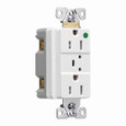 Eaton TR8262WS TVSS receptacle, HG, LED indicat and alarm, #14 - #10 AWG, 15A, Comm specif, Wall/flush mnt, Bk and sd wire, 840J, 2 recept, -40° to 60°C, Wht, Brs, Strght blade, Hi-impct resist thermpls/nylon, 5-15R, Dplx 756481 756481