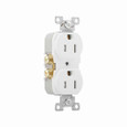 Eaton TRCR15W commercial specification grade duplex receptacle, #14-10 AWG, 15A, Commercial, Flush, 125V, Side wire, White, Brass, Impact-resistant nylon face, PVC body, 5-15R, Duplex, Screw, PVC, Core pack