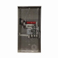 Eaton UFTH7330TCH meter socket, 1-pos commercial or resi service, 320A, Over/under, 5x5 inch hub open, 3/8 inch stud, 7-jaw, 3-ph, 3/8 inch stud, Barrel lock with guard provisions, Lever bypass, Gnd conn (#14-#2 Cu), Triplex, 4-wire, Ringless, 600 Va