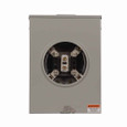 Eaton UAFHTRS202BSHCH meter socket, 1-pos resi service, 200A, Over/under, 3-5/16 inch hub open, 4-jaw, 1-ph, #8-250 kcmil, Al screw seal ring, barrel lock with guard provision, Horn bypass, Gnd conn (#14-#2 Cu), Al, Triplex, 3-wire, Ringless, 600 Vac