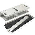 Alarm Controls GDH Glass Door Holder for 600 and 1200 Series Magnetic Locks, clear anodized aluminum, exploded view showing bracket, armature plate, and rubber pad
