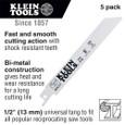 Klein Tools 31728 Reciprocating Saw Blades, 18 TPI, 6-Inch, 5-Pack