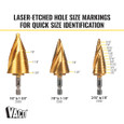 Klein Tools 25951 Step Bit Kit, Spiral Double-Fluted, VACO, 3-Piece