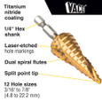 Klein Tools 25962 12-Step Drill Bit, Double-Fluted, 3/16-Inch to 7/8-Inch
