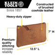 Klein Tools 5139L Zipper Bag, Top-Grain Leather Tool Pouch, 12-1/2-Inch