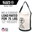 Klein Tools 5109 Canvas Bucket, Wide-Opening, Straight-Wall, Molded Bottom, 12-Inch