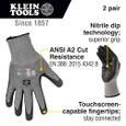 Klein Tools 60197 Work Gloves, Cut Level 2, Touchscreen, X-Large, 2-Pair