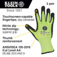 Klein Tools 60198 Work Gloves, Cut Level 4, Touchscreen, X-Large, 2-Pair