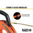 Klein Tools 56351 Fiberglass Fish Tape with Spiral Steel Leader, 100-Foot