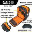 Klein Tools 55456BPL Tradesman Pro™ Backpack / Tool Bag, 25 Pockets, 1-Inch Laptop Pocket