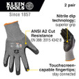 Klein Tools 60185 Work Gloves, Cut Level 2, Touchscreen, Large, 2-Pair Klein Tools 60185 Work Gloves, Cut Level 2, Touchscreen, Large, 2-Pair