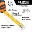 Klein Tools 9375 Tape Measure, 7.5-Meter Magnetic Double-Hook