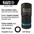 Klein Tools 66053E 2-in-1 Metric Impact Socket, 12-Point, 30 x 22 mm
