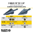 Klein Tools KTSB11 2-Step Drill Bit, 3/8-Inch Hex, Double Straight Flute, 7/8-Inch to 1-1/8-Inch