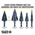 Klein Tools QRST11 Step Drill Bit, Quick Release, Double Spiral Flute, 7/8 to 1-1/8-Inch