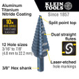 Klein Tools KTSB14 12-Step Drill Bit, 3/8-Inch Hex, Double Straight Flute, 3/16-Inch to 7/8-Inch