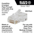 Klein Tools VDV826-763 Pass-Thru™ Modular Data Plugs, RJ45-CAT6, 200-Pack