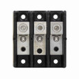 Bussmann 16281-3 Eaton series power terminal block, 600 Vac, 600 Vdc, 175A, Power terminal block, Three-pole, 1/4 In-20 TPI Tapped Hole (Load), SCCR: 200 kA, Black, Molded Thermoplastic Base, Tin-plated aluminum connector