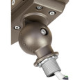 EXO Lightscaper RGBW Linear LED Floodlight - close-up of adjustable knuckle ball mount showing threaded conduit entry, wiring leads, and die-cast bronze finish hardware