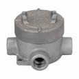 Crouse-Hinds EAJT26 Eaton series Condulet EAJ conduit outlet box with cover, 3-3/16" cover opening diameter, Feraloy iron alloy, T shape, 3/4"