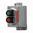 Crouse-Hinds EDSC215 SA Eaton series EDS pushbutton control station, With pushbuttons, Copper-free aluminum, Two circuit, 2, Single-gang, 2, Through feed, 3/4", 600 Vac