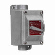 Crouse-Hinds EDSC318 Eaton series EDS snap switch control station, 20A, With switch, With two 1" hubs, Feraloy iron alloy, 1, Single-gang, Two-pole, 120-277V, Factory sealed, Through feed, Two-pole, 1", 120-277 Vac