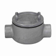 Crouse-Hinds GUAC59 Eaton series Condulet GUA conduit outlet box with cover, 5" cover opening diameter, Feraloy iron alloy, C shape, 1-1/2"