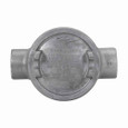Crouse-Hinds GUAC59 SA Eaton series Condulet GUA conduit outlet box with cover, 5" cover opening diameter, Copper-free aluminum, C shape, 1-1/2"