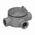 Crouse-Hinds GUAT47 SA Eaton series Condulet GUA conduit outlet box with cover, 3-5/8" cover opening diameter, Copper-free aluminum, T shape, 1-1/4"