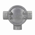 Crouse-Hinds GUAT59 DIN112 Eaton series Condulet GUA conduit outlet box with cover, 5" cover opening diameter, Feraloy iron alloy, T shape, DIN rail mounted, 12 terminal blocks, 1-1/2"