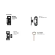 Von Duprin 78 Series exit device accessories including 200F strike, 299 strike, 489F strike for 9954/9984 mullion, and hex key dogging tool