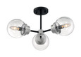 NUVO Lighting 60-7133 Axis, 3 Light, Semi-Flush Fixture, Matte Black Finish with Brushed Nickel Accents, Clear Glass