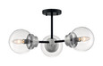 NUVO Lighting 60-7133 Axis, 3 Light, Semi-Flush Fixture, Matte Black Finish with Brushed Nickel Accents, Clear Glass